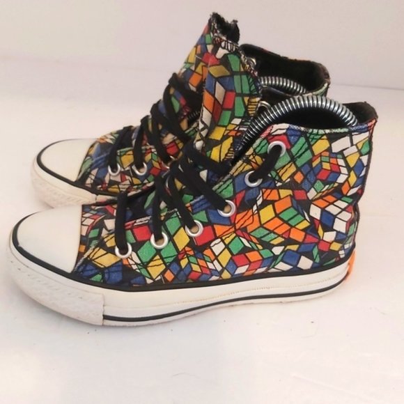 RARE CONVERSE Chuck Taylor All Star Kids Rubiks Cube High Top Sneakers Size 11.5 - Picture 3 of 8